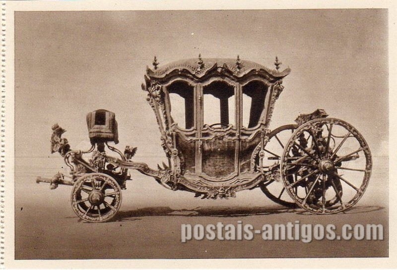 Bilhete postal antigo de Lisboa, Portugal: Museu dos coches, Berlinda da Rainha D. Maria I