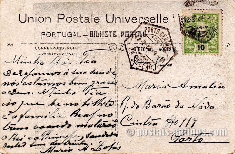 Verso do bilhete postal do assassinato do Rei Dom Carlos I e do Principe Luís Filipe em 1908.