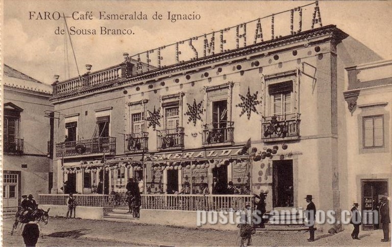 Bilhete postal de Faro, Café Esmeralda | Portugal em postais antigos