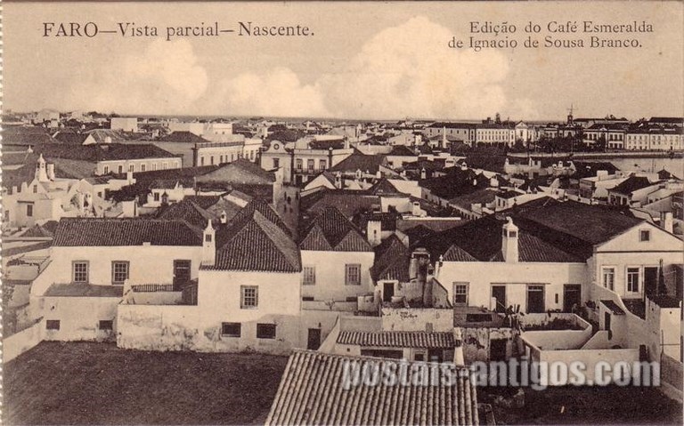 Bilhete postal de Faro: Vista parcial, Nascente | Portugal em postais antigos