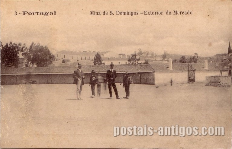 Postais antigos da Mina de S. Domingos - Exterior do mercado | Portugal em postais antigos