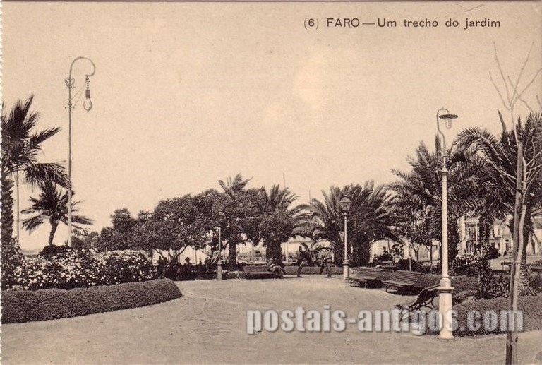 Bilhete postal de Faro: Um trecho do Jardim | Portugal em postais antigos