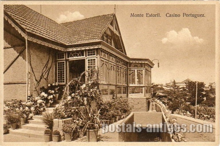 Bilhete postal ilustrado do Monte Estoril, Casino Rogriguez | Portugal em postais antigos 