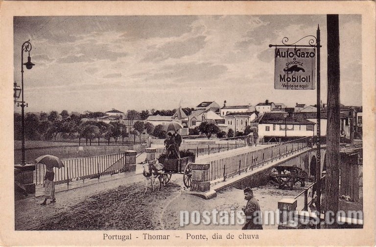 Bilhete postal ilustrado do Ponte em dia de chuva, Tomar | Portugal em postais antigos