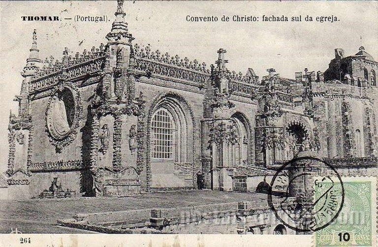 Postal antigo de Tomar, achada sul da Igreja do Convento do Cristo | Portugal em postais antigos 