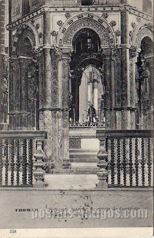 Bilhete postal ilustrado de Tomar, Interior da Igreja do Convento de Cristo | Portugal em postais antigos 