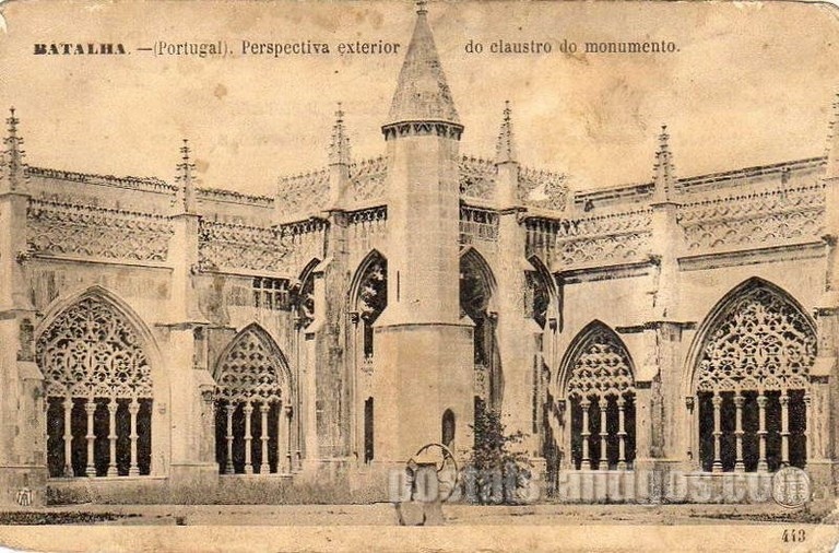 Bilhete postal de Batalha, exterior do Claustro | Portugal em postais antigos 