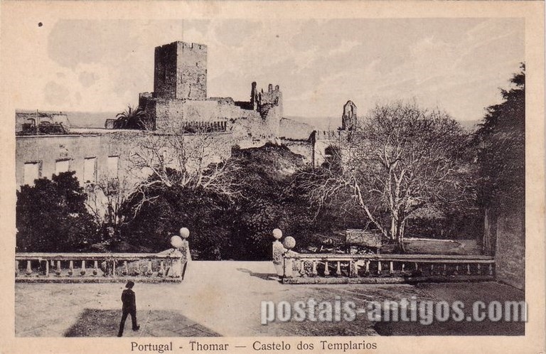 Bilhete postal antigo do Castelo dos Templários, Tomar | Portugal em postais antigos