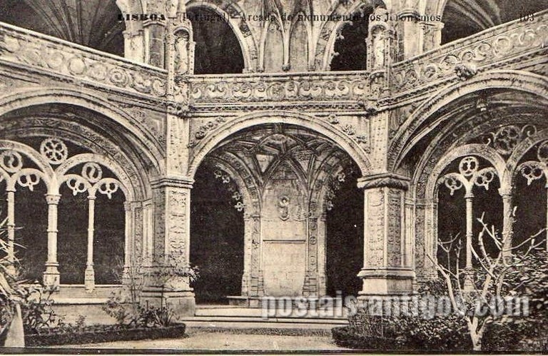 Bilhete postal de Lisboa, Portugal: Arcadas do Claustro do Mosteiro dos Jerónimos - Belém.