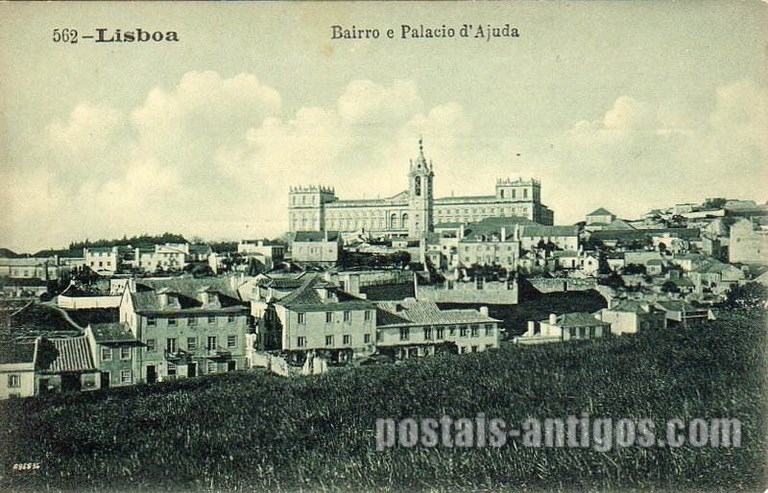Bilhete postal ilustrado de Lisboa, Bairro e ​Palácio Nacional da Ajuda | Portugal em postais antigos