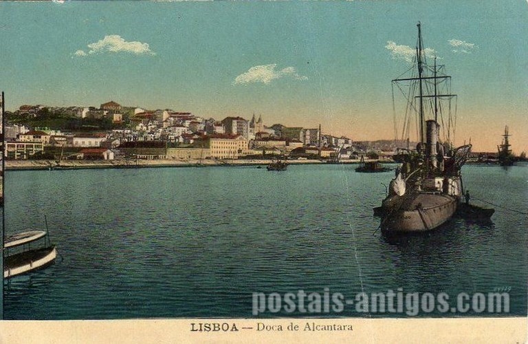 Bilhete postal ilustrado de Lisboa, ​Doca de Alcântara | Portugal em postais antigos