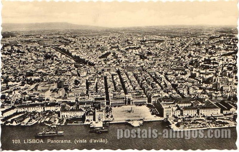 Bilhete postal ilustrado de Lisboa Vista de avião | Portugal em postais antigos