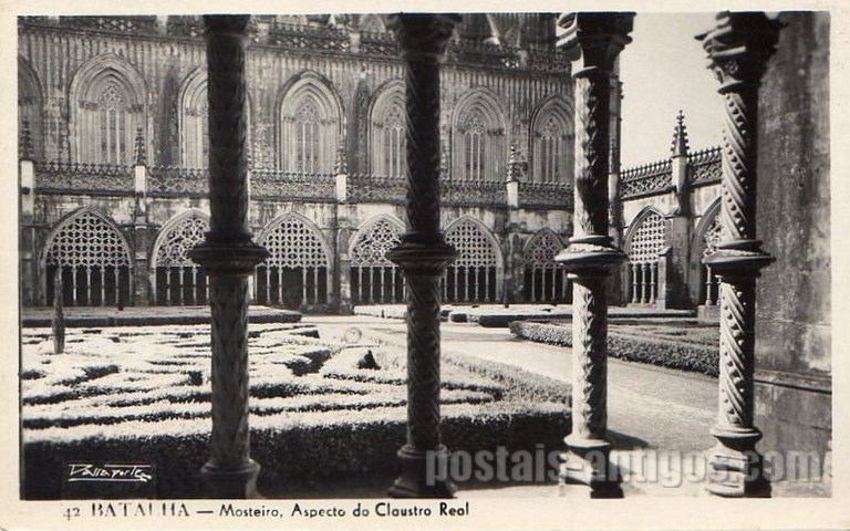 Bilhete postal de Batalha: aspecto do Claustro Real do Mosteiro | Portugal em postais antigos 