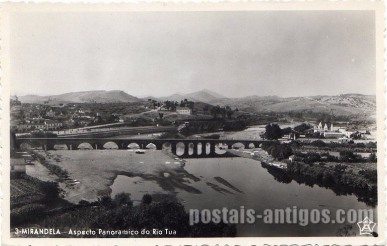 Postal antigo de Mirandela, Portugal: Aspecto panorâmico do Rio Tua | Portugal em postais antigos