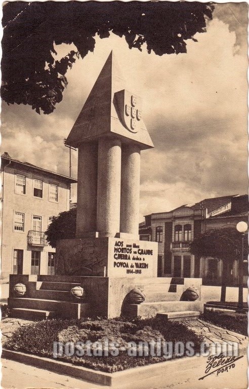 Bilhete postal ilustrado do Monumentos aos Mortos da Grande Guerra,  Póvoa de Varzim | Portugal em postais antigos