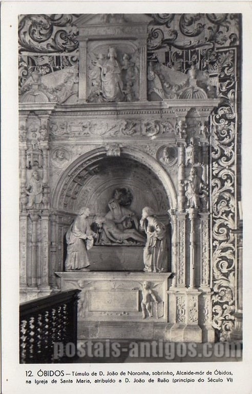 Bilhete postal de Óbidos, túmulo de Dom João de Noronha | Portugal em postais antigos 