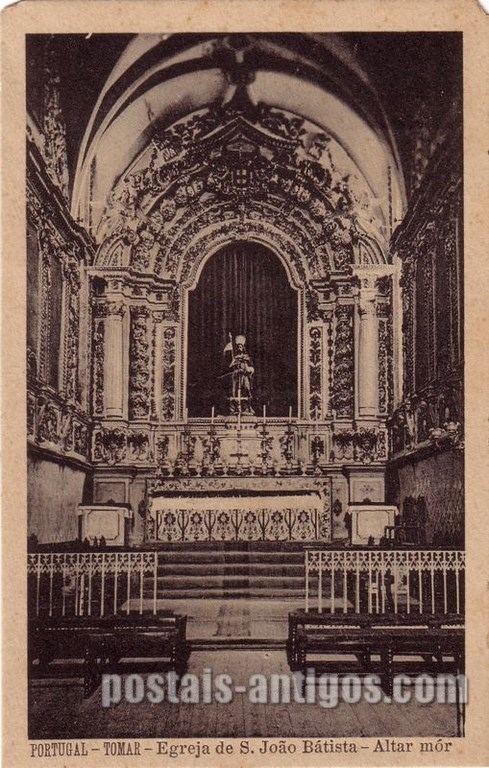 Bilhete postal ilustrado da Igreja São João Baptista, Tomar | Portugal em postais antigos