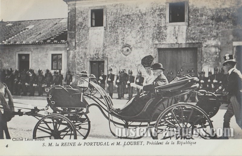 Bilhete postal ilustrado de ​S.M. A Rainha D. Amélia e Sr Loubet, Presidente da República | Portugal em postais antigos 