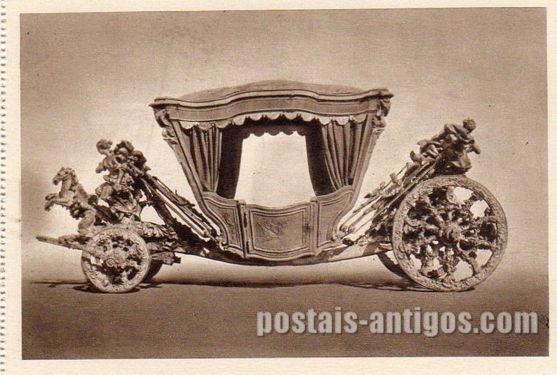 Bilhete postal antigo de Lisboa, Portugal: Museu dos coches, Coche (I) Embaixada do Marquês de Fontes a Roma.