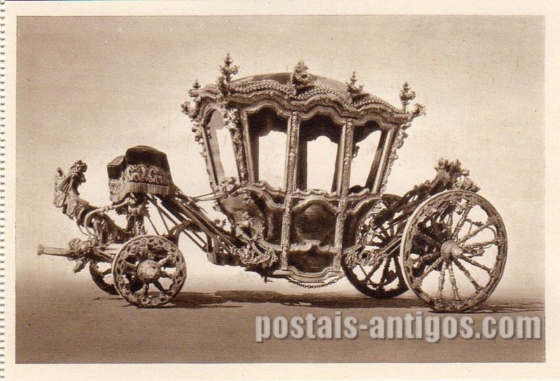 Bilhete postal antigo de Lisboa, Portugal: Museu dos coches, Coche do Rei D. João V.