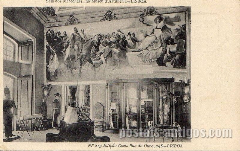 Bilhete postal antigo de Lisboa: ​Sala dos Marechaes no Museu de Artilharia | Portugal em postais antigos