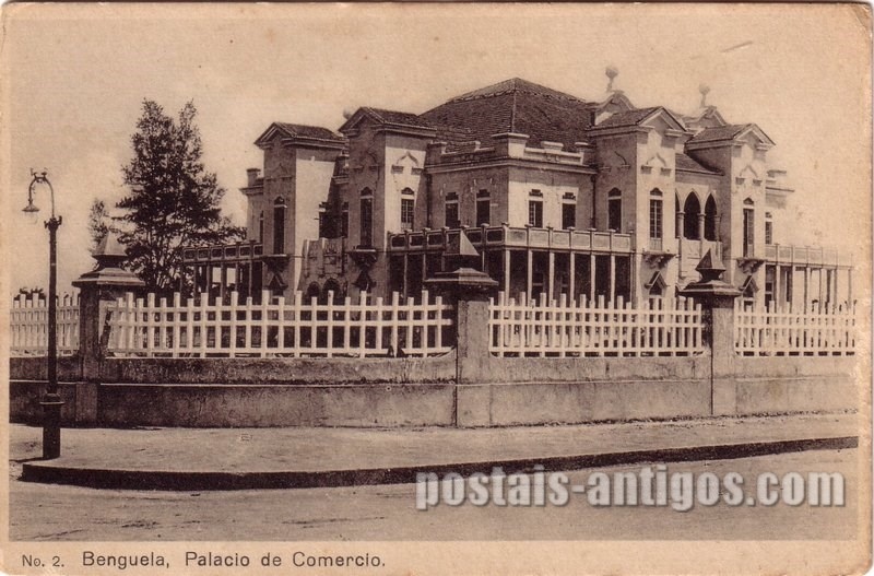 Bilhete postal ilustrado do Palácio do comércio, Benguela, Angola | Portugal em postais antigos 
