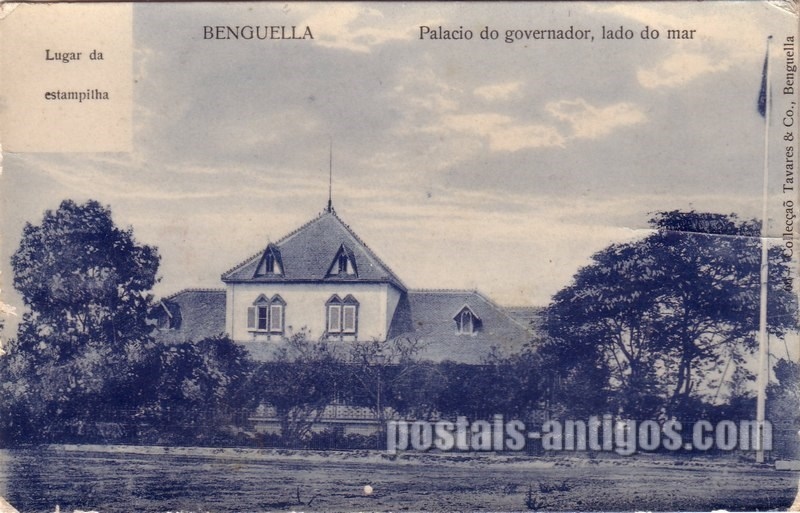 Bilhete postal ilustrado do Palácio do governardor, lado do mar, Benguela, Angola | Portugal em postais antigos 