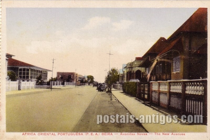 Bilhete postal ilustrado de Moçambique, Avenidas Novas da Beira | Portugal em postais antigos 