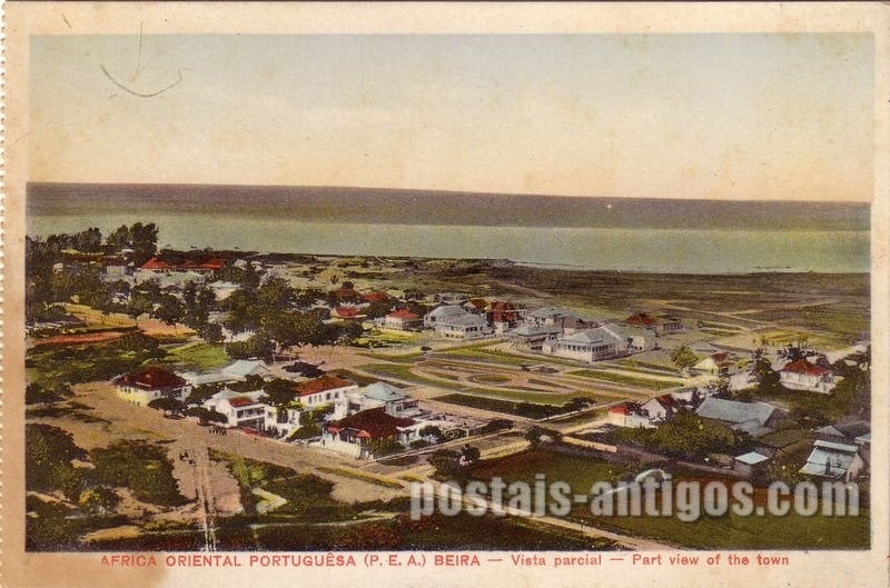 Bilhete postal ilustrado de Moçambique, Vistal parcial da Beira | Portugal em postais antigos 