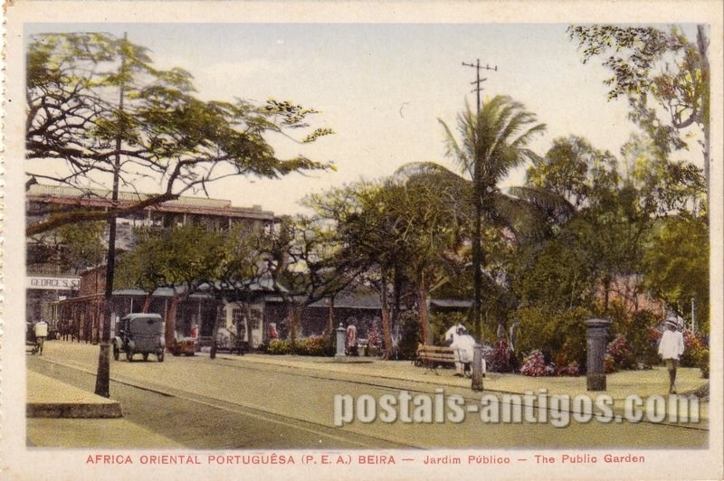 Bilhete postal ilustrado de Moçambique, Jardim Público da ​​Beira | Portugal em postais antigos 