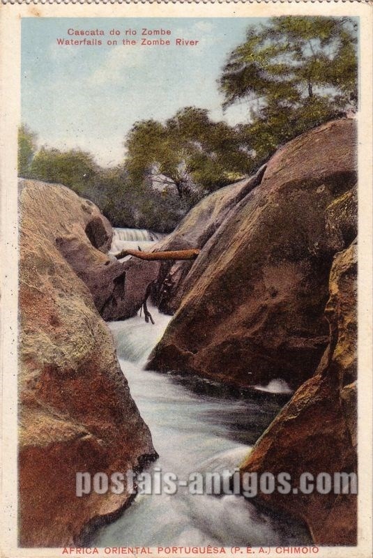 Bilhete postal ilustrado de Moçambique, Cascata do rio Zombe, Chimoio | Portugal em postais antigos 