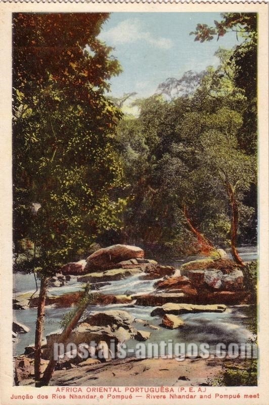 Bilhete postal ilustrado de Moçambique, Junção dos Rios Nhandar e Pompué | Portugal em postais antigos 