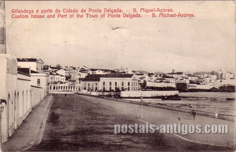 Bilhete postal de Alfândega e parte da cidade de Ponta Delgada, Açores | Portugal em postais antigos