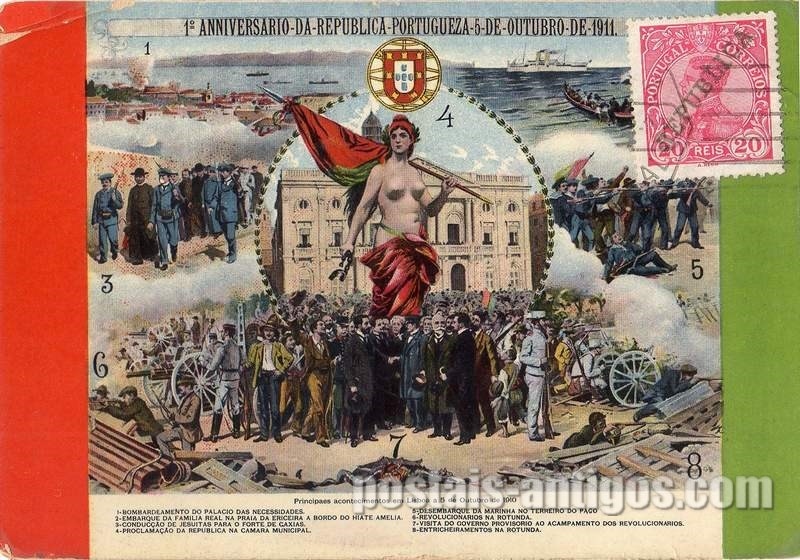 Bilhete postal do 1º Aniversário da Republica Portugueza - 5 de Outubro de 1911.