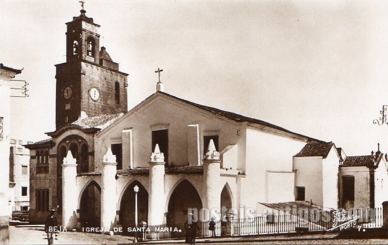Postal antigo de Beja, Portugal:  Igreja de Santa Maria.
