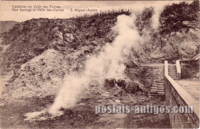 Bilhete postal das Caldeiras no Vale das Furnas, São Miguel, Açores | Portugal em postais antigos