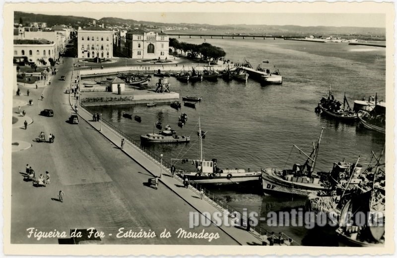 Bilhete postal ilustrado de Figueira da Foz, estuário do Mondego | Portugal em postais antigos