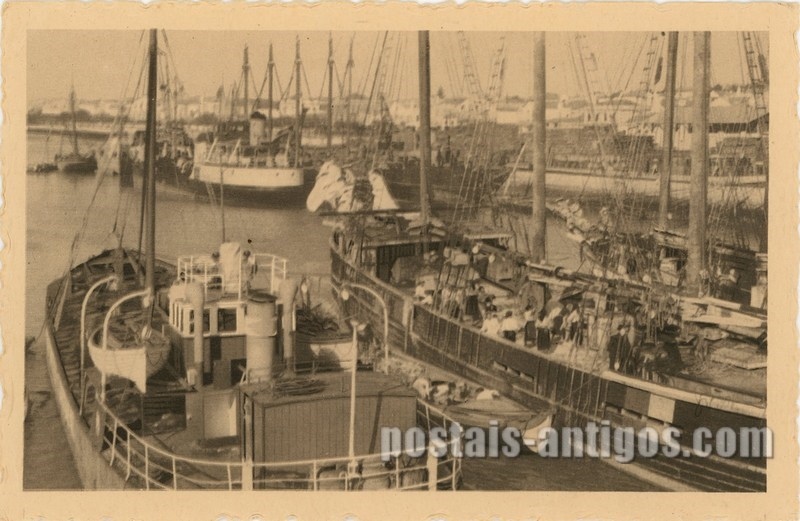 Bilhete postal ilustrado de Figueira da Foz, um aspecto do porto | Portugal em postais antigos