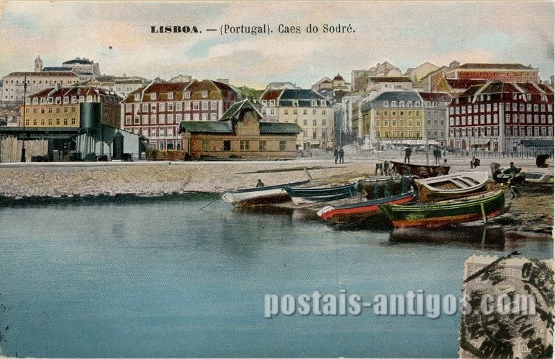 Bilhete postal ilustrado de Lisboa, cais do Sodré | Portugal em postais antigos