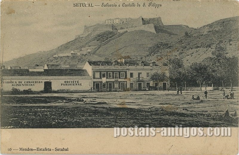 Bilhete postal ilustrado de Setúbal, Saboaria e Castelo de São Filipe | Portugal em postais antigos