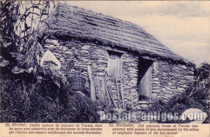Bilhete postal da Antiga casa dos camponeses, Furnas, São Miguel, Açores | Portugal em postais antigos