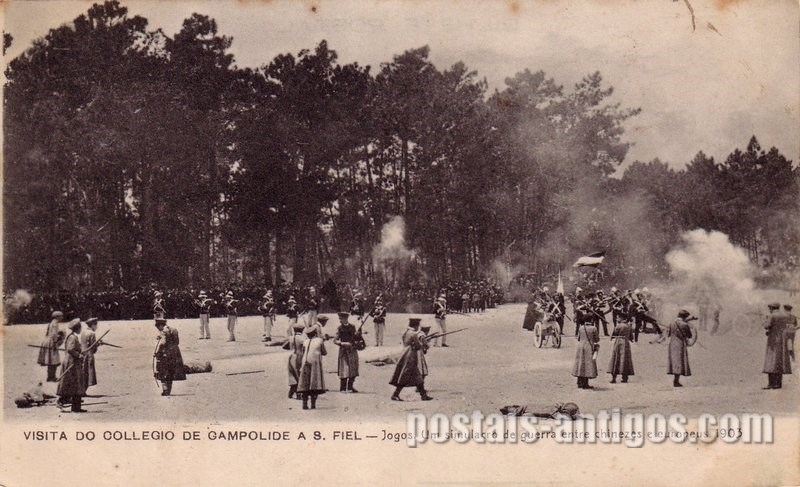 Bilhete postal ilustrado antigo do Colégio de São Fiel, Visita do Colégio de Campolide | Portugal em postais antigos