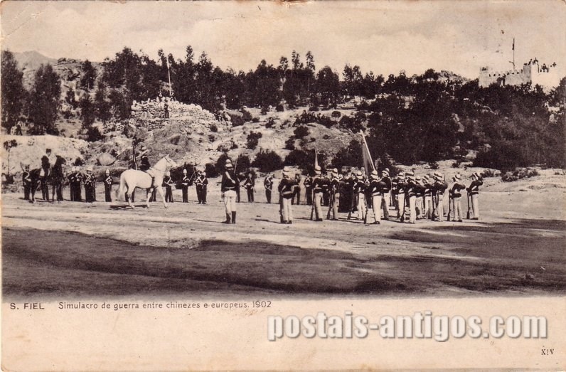 Bilhete postal ilustrado antigo do Colégio de São Fiel, Simulacro da guerra em 1902 | Portugal em postais antigos