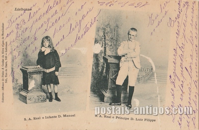 Bilhete postal ilustrado o Infante D. Manuel e o Principe D. Luís Filipe | Portugal em postais antigos 