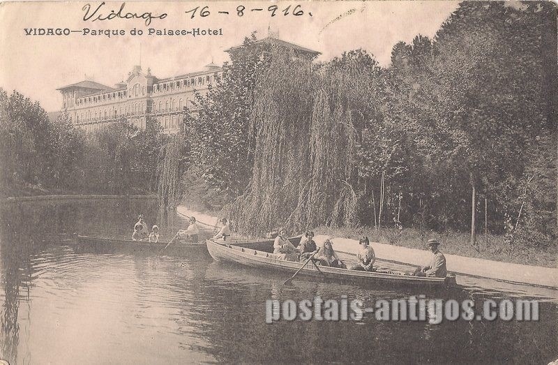 Bilhete postal ilustrado do Parque do Palace Hotel - Vidago | Portugal em postais antigos 