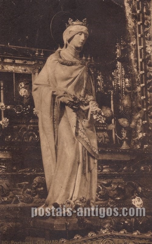 Bilhete postal ilustrado: Coimbra - Rainha Santa, Túmulo de prata. | Portugal em postais antigos