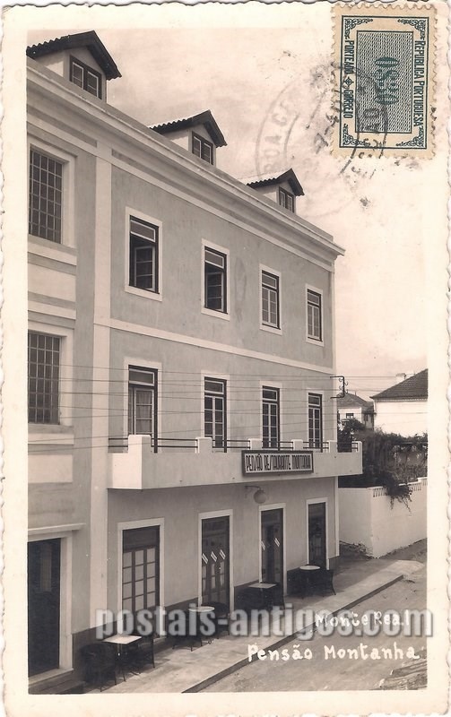 Bilhete postal ilustrado da Pensão Montanha - Monte-Real - Leiria | Portugal em postais antigos 