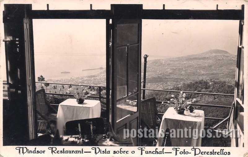 Bilhete postal ilustrado do Windsor Restaurant - Vista sobre o Funchal - Madeira | Portugal em postais antigos 