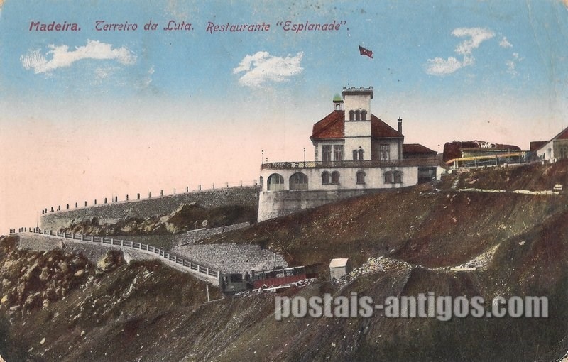 Bilhete postal ilustrado do Terreiro da Luta - Restaurant Esplanade - Madeira | Portugal em postais antigos 