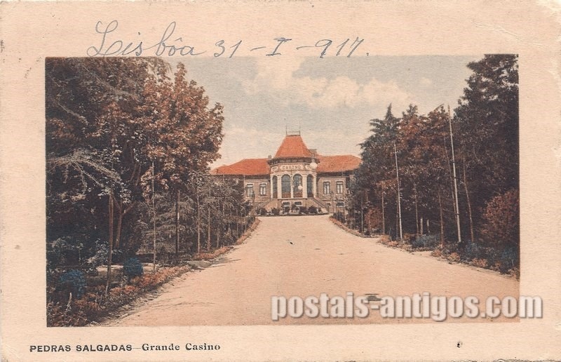 Bilhete postal ilustrado do Grande Casino - Pedras Salgadas | Portugal em postais antigos 
